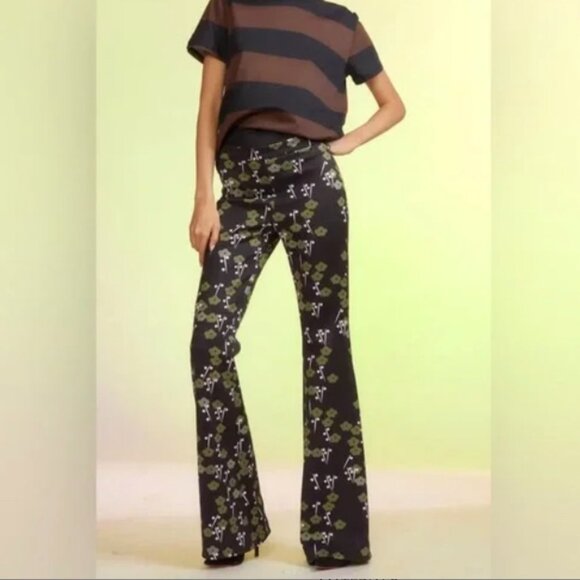 Cynthia Rowley Cherry Blossom Floral Bonded Printed Flare Bell Bottom Pants Sz 8